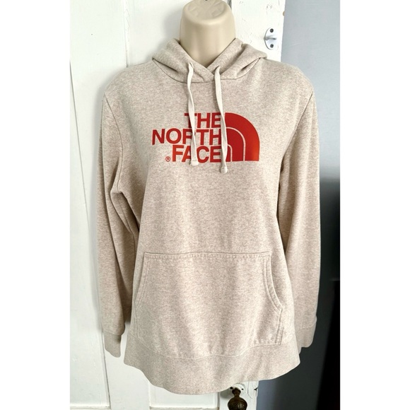 The North Face Tops - The North Face Cream Heather Graphic Hoodie Orange Logo Women’s Large